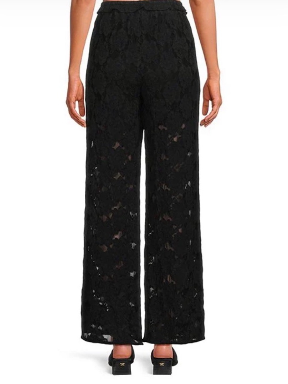 Black Lace Wide-Leg Pants - Women